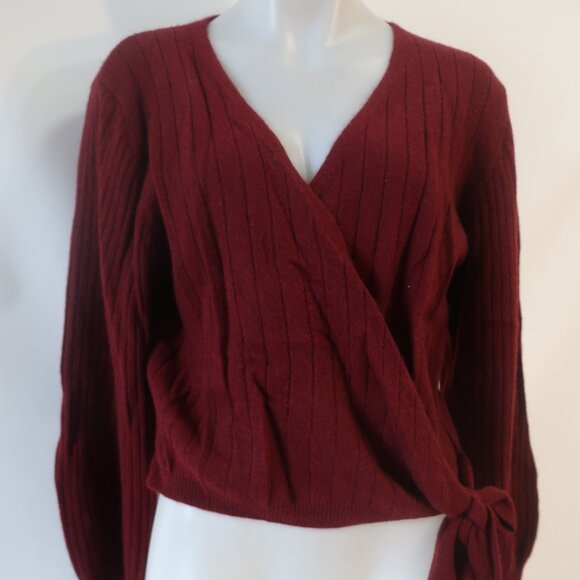 NWT Womens Crush Chica Maroon Pure Cashmere Ribbed Ballet Wrap Sweater 2 US/M - Picture 4 of 15